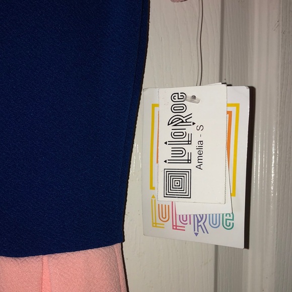 NWT-LuLaRoe Blue and Pink Amelia dress - Picture 3 of 7